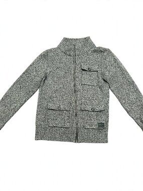 Projek Raw Full-Zip Sweater Men's M Grey Marled Knit Mock Neck Pockets